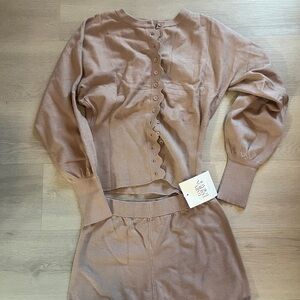 Tan Button-Up Cardigan and Shorts Set